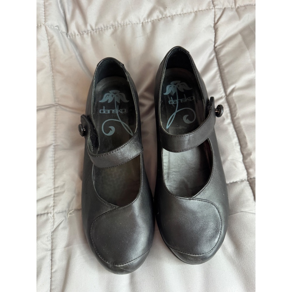Dansko Black Leather Mary Jane Clogs Shoes Size 39 EU